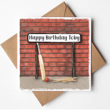 Load image into Gallery viewer, Personalised Cricket Birthday Card with Custom Front Wording