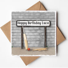 Load image into Gallery viewer, Personalised Cricket Birthday Card with Custom Front Wording