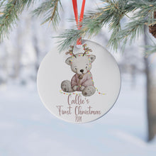 Load image into Gallery viewer, Personalised Baby's First Christmas Teddy Bear Bauble with Name and Year, 10cm Acrylic