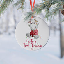 Load image into Gallery viewer, Personalised Baby's First Christmas Teddy Bear Bauble with Name and Year, 10cm Acrylic