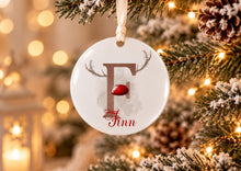Load image into Gallery viewer, Personalised Reindeer Antler Christmas Bauble with Name and Initial, Brown Design, 10cm Acrylic