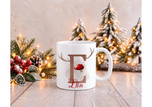 Load image into Gallery viewer, Personalised Reindeer Antler Christmas Mug with Name and Initial, Red Nose, 11oz