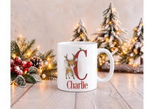 Load image into Gallery viewer, Personalised Reindeer Christmas Mug with Red Initial and Name, 11oz