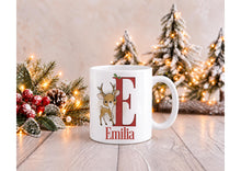 Load image into Gallery viewer, Personalised Reindeer Christmas Mug with Red Initial and Name, 11oz