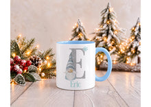 Load image into Gallery viewer, Personalised Gonk Christmas Mug with Name and Initial, Blue Handle, 11oz