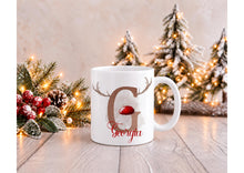 Load image into Gallery viewer, Personalised Reindeer Antler Christmas Mug with Name and Initial, Red Nose, 11oz