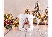 Load image into Gallery viewer, Personalised Reindeer Antler Christmas Mug with Name and Initial, Red Nose, 11oz