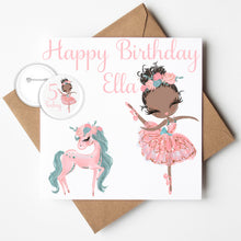 Load image into Gallery viewer, Personalised Ballerina Birthday Card with Badge