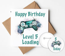 Load image into Gallery viewer, Gaming Birthday Card and Badge