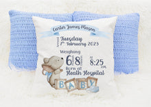 Load image into Gallery viewer, Personalised New Baby Cushion