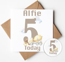 Load image into Gallery viewer, Personalised Construction Birthday Card and Badge