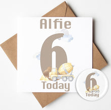 Load image into Gallery viewer, Personalised Construction Birthday Card and Badge