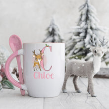 Load image into Gallery viewer, Pink Handle Spoon Mug, Personalised Pink Handle Spoon Mug, Hot Chocolate Mug with matching spoon