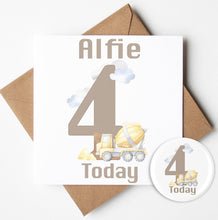 Load image into Gallery viewer, Personalised Construction Birthday Card and Badge