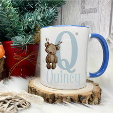 Load image into Gallery viewer, Personalised Christmas Mug, Blue Handle Christmas Mug, Hot Chocolate Christmas Mug
