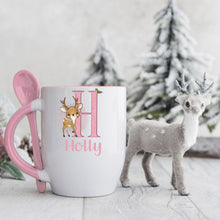 Load image into Gallery viewer, Pink Handle Spoon Mug, Personalised Pink Handle Spoon Mug, Hot Chocolate Mug with matching spoon
