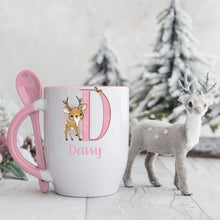 Load image into Gallery viewer, Pink Handle Spoon Mug, Personalised Pink Handle Spoon Mug, Hot Chocolate Mug with matching spoon