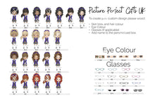 Load image into Gallery viewer, Personalised Girl's Water Bottle, Back to School Water Bottle, Stainless Steel Bottle with Custom Girl Character in Purple School Uniform.