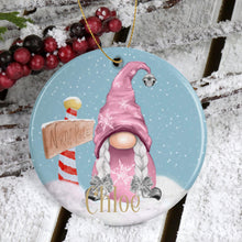 Load image into Gallery viewer, Personalised Gonk Christmas Bauble with Name, Pink, Green or Red, 10cm Acrylic
