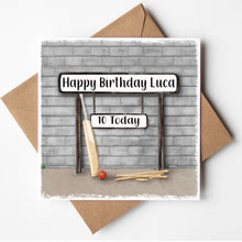 Load image into Gallery viewer, Personalised Cricket Birthday Card with Custom Front Wording
