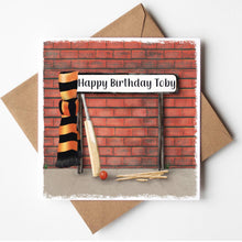 Load image into Gallery viewer, Personalised Cricket Birthday Card with Custom Front Wording
