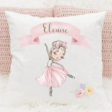 Load image into Gallery viewer, Personalised Ballerina Cushion with Name, Ballet Dancer Design, Inner Included
