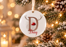 Load image into Gallery viewer, Personalised Reindeer Antler Christmas Bauble with Name and Initial, Brown Design, 10cm Acrylic
