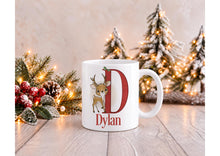 Load image into Gallery viewer, Personalised Reindeer Christmas Mug with Red Initial and Name, 11oz
