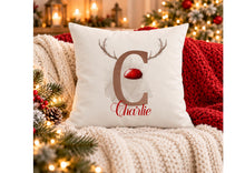 Load image into Gallery viewer, Personalised Reindeer Initial Christmas Cushion with Name, 40cm, Inner Included
