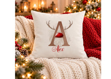 Load image into Gallery viewer, Personalised Reindeer Initial Christmas Cushion with Name, 40cm, Inner Included
