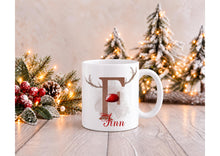Load image into Gallery viewer, Personalised Reindeer Antler Christmas Mug with Name and Initial, Red Nose, 11oz
