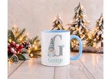 Load image into Gallery viewer, Personalised Gonk Christmas Mug with Name and Initial, Blue Handle, 11oz
