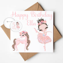 Load image into Gallery viewer, Personalised Ballerina Birthday Card with Badge
