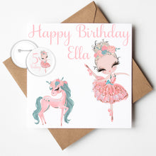 Load image into Gallery viewer, Personalised Ballerina Birthday Card with Badge
