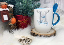 Load image into Gallery viewer, Blue Handled Spoon Mug, Personalised Christmas Mug
