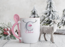 Load image into Gallery viewer, Pink Handled Spoon Mug, Personalised Christmas Mug
