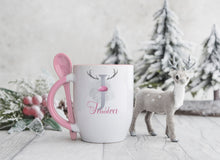 Load image into Gallery viewer, Pink Handled Spoon Mug, Personalised Christmas Mug
