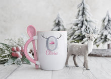 Load image into Gallery viewer, Pink Handled Spoon Mug, Personalised Christmas Mug
