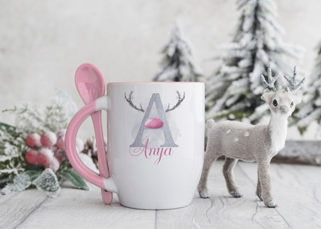 Pink Handled Spoon Mug, Personalised Christmas Mug