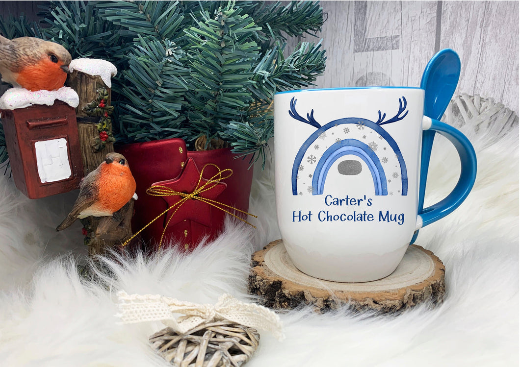 Blue Handled Spoon Mug, Personalised Christmas Mug