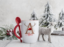 Load image into Gallery viewer, Red Handled Spoon Mug, Personalised Christmas Mug
