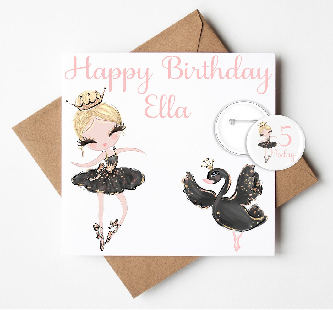 Personalised Ballerina Birthday Card with Badge