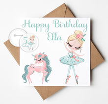 Load image into Gallery viewer, Personalised Ballerina Birthday Card with Badge
