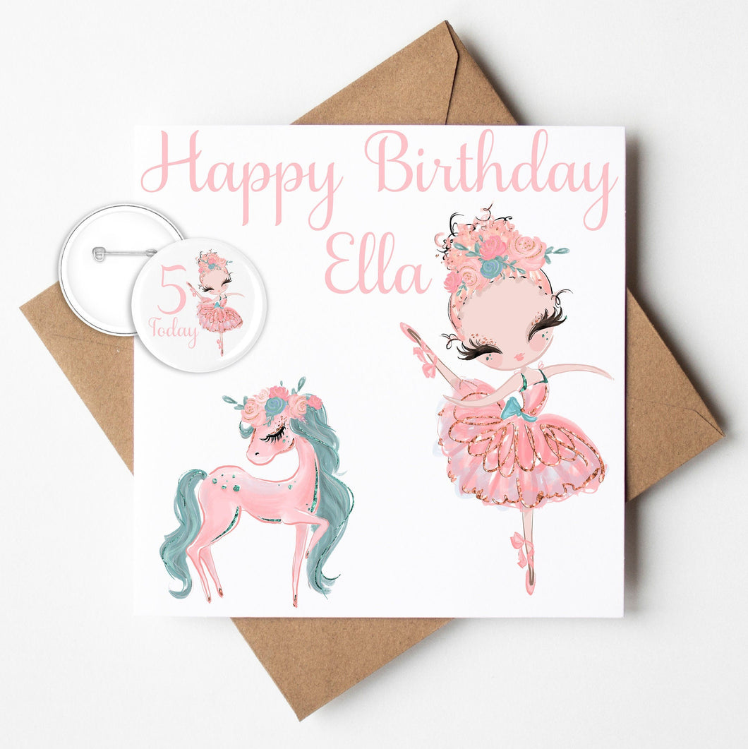 Personalised Ballerina Birthday Card with Badge