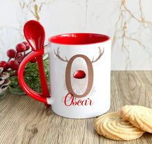 Load image into Gallery viewer, Red Handled Spoon Mug, Personalised Christmas Mug
