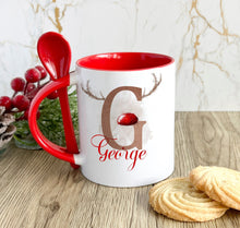 Load image into Gallery viewer, Red Handled Spoon Mug, Personalised Christmas Mug
