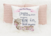 Load image into Gallery viewer, Personalised New Baby Cushion
