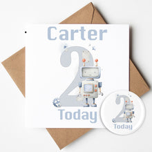 Load image into Gallery viewer, Personalised Robot Birthday Card &amp; Badge
