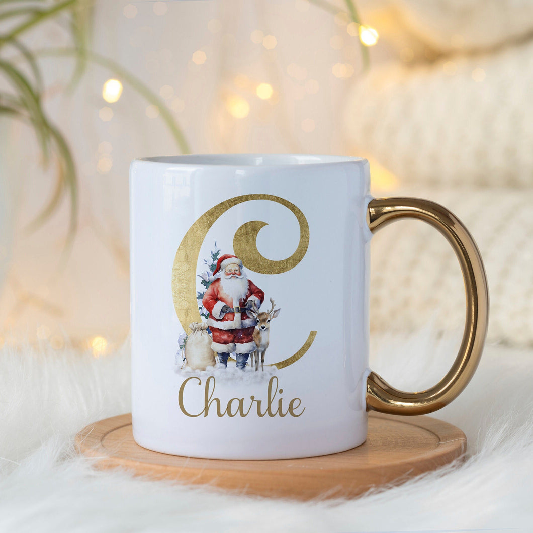 Personalised Christmas Mug, Gold Handle Christmas Mug, Hot Chocolate Christmas Mug