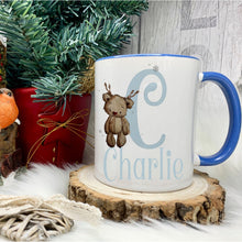 Load image into Gallery viewer, Personalised Christmas Mug, Blue Handle Christmas Mug, Hot Chocolate Christmas Mug
